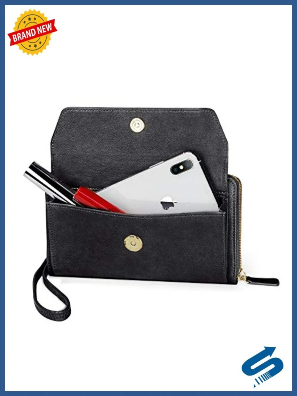 RFID Blocking Zip-Around Wristlet Wallet Crossbody Clutch with 2 Removable